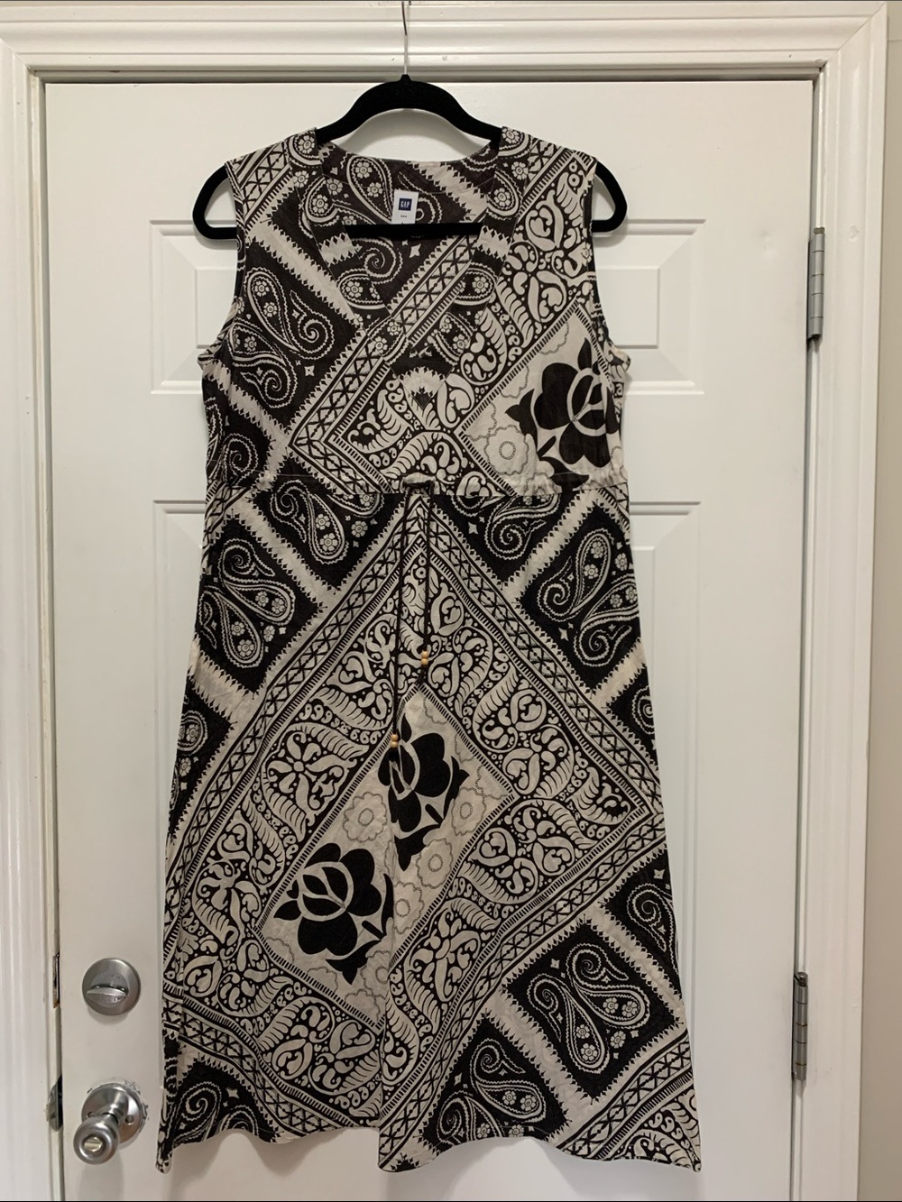 GAP 100% Cotton Black and Cream Paisley Floral Midi Dress Size Large